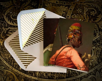 Bashi Bazouk Warrior by Jean-Leon Gerome, Greeting Card with Elegant Striped Gold Foil Envelope, 5in x 7in, 1 Card/Envelope