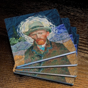 Van Gogh Portrait Remix, Durable Soapstone Drink Coasters with Cork Backing, Set of 4