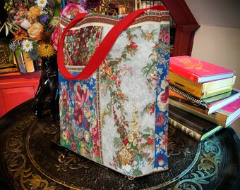 Patchwork Floral, All-Over Print Large Tote Bag, Perfect for Work, School, Gym, and the Beach, 16in x 20in