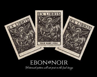 St Michael Slaying the Devil, Gothic Personalized Ex-libris