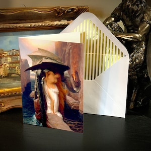 Perseus and Andromeda by Frederic Leighton, Mythological Greeting Card with Elegant Striped Gold Foil Envelope, 1 Card/Envelope