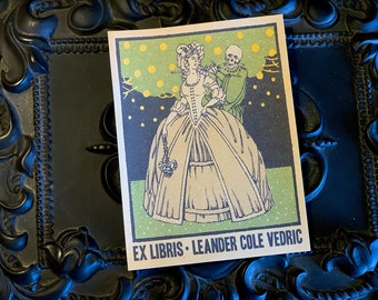 Death Wooing Beauty, Personalized Ex-Libris Bookplates, Crafted on Traditional Gummed Paper, 3in x 4in, Set of 30