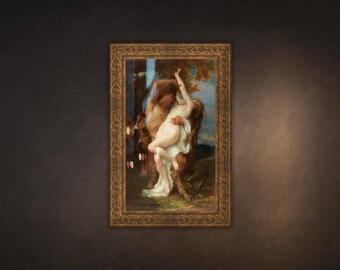 Satyr and Nymph by Alexandre Cabanel, Framed in Antique Gold Picture Frame, Ready to Hang, Gothic Decor, 18in x 30in