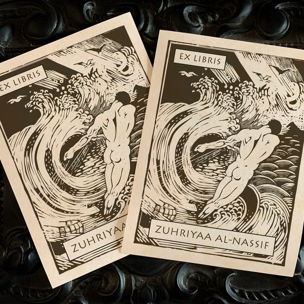 The Fisherman by Henri Van Der Stok, Personalized Ex-Libris Bookplates, Crafted on Traditional Gummed Paper, 3in x 4in, Set of 30