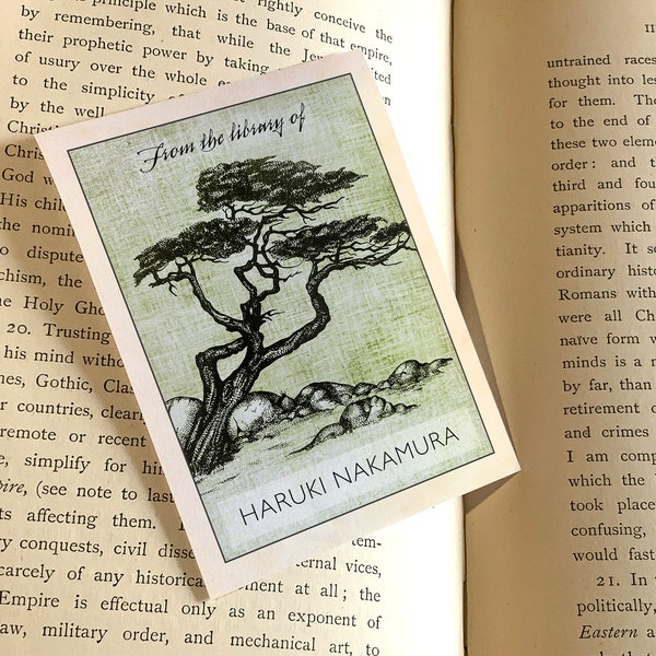 Japanese Black Pine (Pinus thunbergii), Personalized Ex-Libris Bookplates, Crafted on Traditional Gummed Paper, 3in x 4in, Set of 30