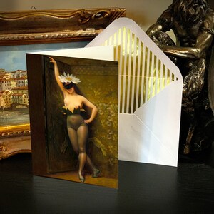 Flower Woman by Albert Joseph Pénot, Gothic Greeting Card with Elegant Striped Gold Foil Envelope, 1 Card/Envelope