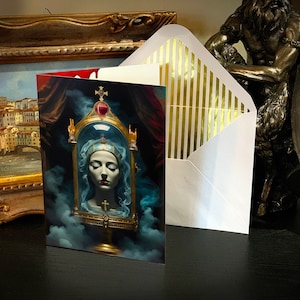 Blood Canticle, Sacred and Profane Reliquary, Horror/Halloween Greeting Card with Elegant Striped Gold Foil Envelope, 1 Card/Envelope
