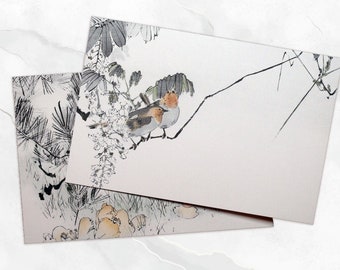 Watanabe Seitei Japanese Watercolor Postcards/Greeting Cards for Nature Lovers, 6 Designs, 12 Cards