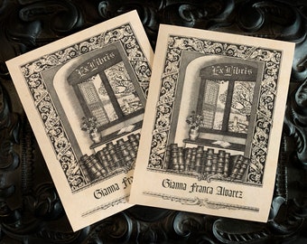 Gothic Window, Personalized Ex-Libris Bookplates, Crafted on Traditional Gummed Paper, 3in x 4in, Set of 30