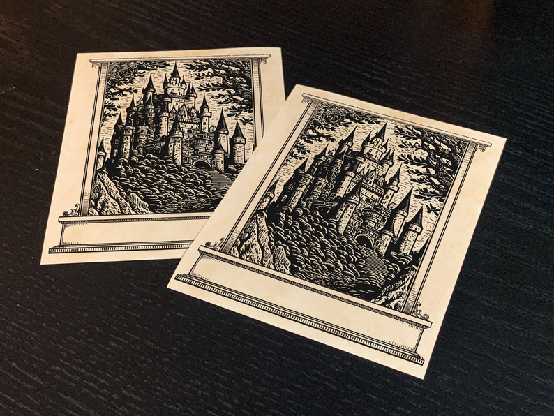 Fantasy Castle, Personalized Ex-Libris Bookplates, Crafted on Traditional Gummed Paper, 3in x 4in, Set of 30 image 3