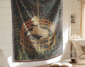The Unicorn in Captivity From the Unicorn Tapestries, Woven Blanket, Wall Tapestry, Large Throw, 50in x 60in
