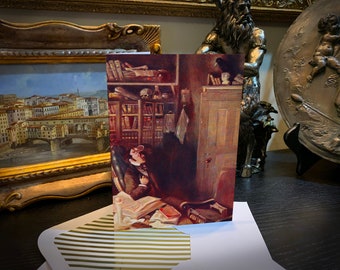 Edgar Allan Poe, The Raven, Halloween Greeting Card with Elegant Striped Gold Foil Envelope, 1 Card/Envelope
