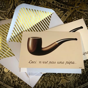 Ceci N'est Pas Une Pipe by Rene Magritte, Surrealist Greeting Card with Elegant Striped Gold Foil Envelope, 1 Card/Envelope image 1