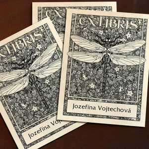 Dragonfly, Personalized Ex-Libris Bookplates, Crafted on Traditional Gummed Paper, 3in x 4in, Set of 30