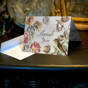 Fleur et oiseau, lot de cartes de correspondance pliées de remerciement, avec enveloppes blanches, 5 po x 7 po