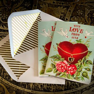 Victorian Valentine's Day Greeting Card, Love From Afar, for Friends and Family, with Elegant Gold Foil Envelope image 2