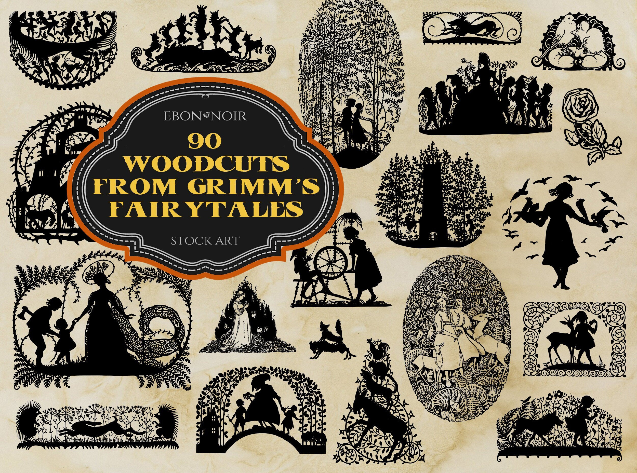 90 Vector (EPS) Grimm's Fairytale Woodcuts, D. Polster, 1911