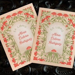 Art Déco Rose, ex-Libris personalizados, feitos em papel gomado tradicional, 3 pol. X 4 pol., Conjunto de 30