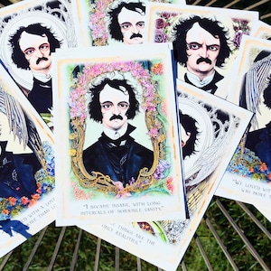 Retrato em aquarela de Edgar Allan Poe, conjunto de cartões postais/cartões comemorativos, design exclusivo, 6 designs, 12 cartões