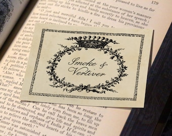 Crown and Wreath, Personalized Ex-Libris Bookplates, or Labels, Crafted on Traditional Gummed Paper, 3.25in x 2.5in, Set of 30