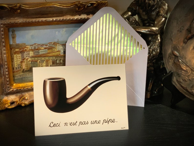 Ceci N'est Pas Une Pipe by Rene Magritte, Surrealist Greeting Card with Elegant Striped Gold Foil Envelope, 1 Card/Envelope image 2
