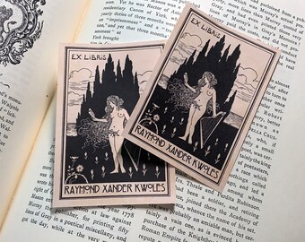 Nude with Harp, Personalized Erotic Ex-Libris Bookplates, Crafted on Traditional Gummed Paper, 2.75in x 4in, Set of 30