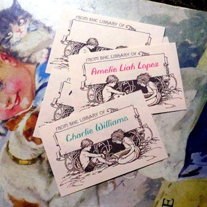 Kids Reading, Personalized Ex-Libris Bookplates, Crafted on Traditional Gummed Paper, 3in x 2in, Set of 30