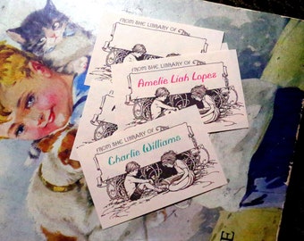 Lectura para niños, ex libris personalizados Ex-Libris, elaborados con papel engomado tradicional, 3 x 2 pulgadas, juego de 30