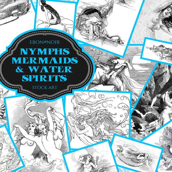 32 Images of Victorian Mermaids, Sirens, Nymphs, and Water Spirits, Digital Download, Royalty-Free, in both SVG and JPG
