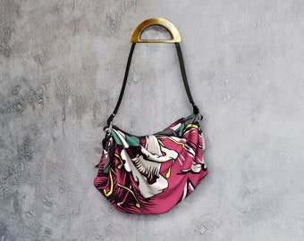 Yokai (Japanese Demon), Transformable Origami Scarf Tote With Vegan Leather Handle