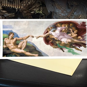 Michelangelo Buonarroti&#39;s The Creation of Adam, Panoramic Greeting Card/Money Holder with Linen Envelope