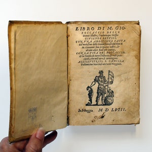 Giovanni Boccaccio, Libro delle Donne Illustri, Italian Language, Vellum, Extremely Rare Book About Famous Women, Published in 1558, Venice