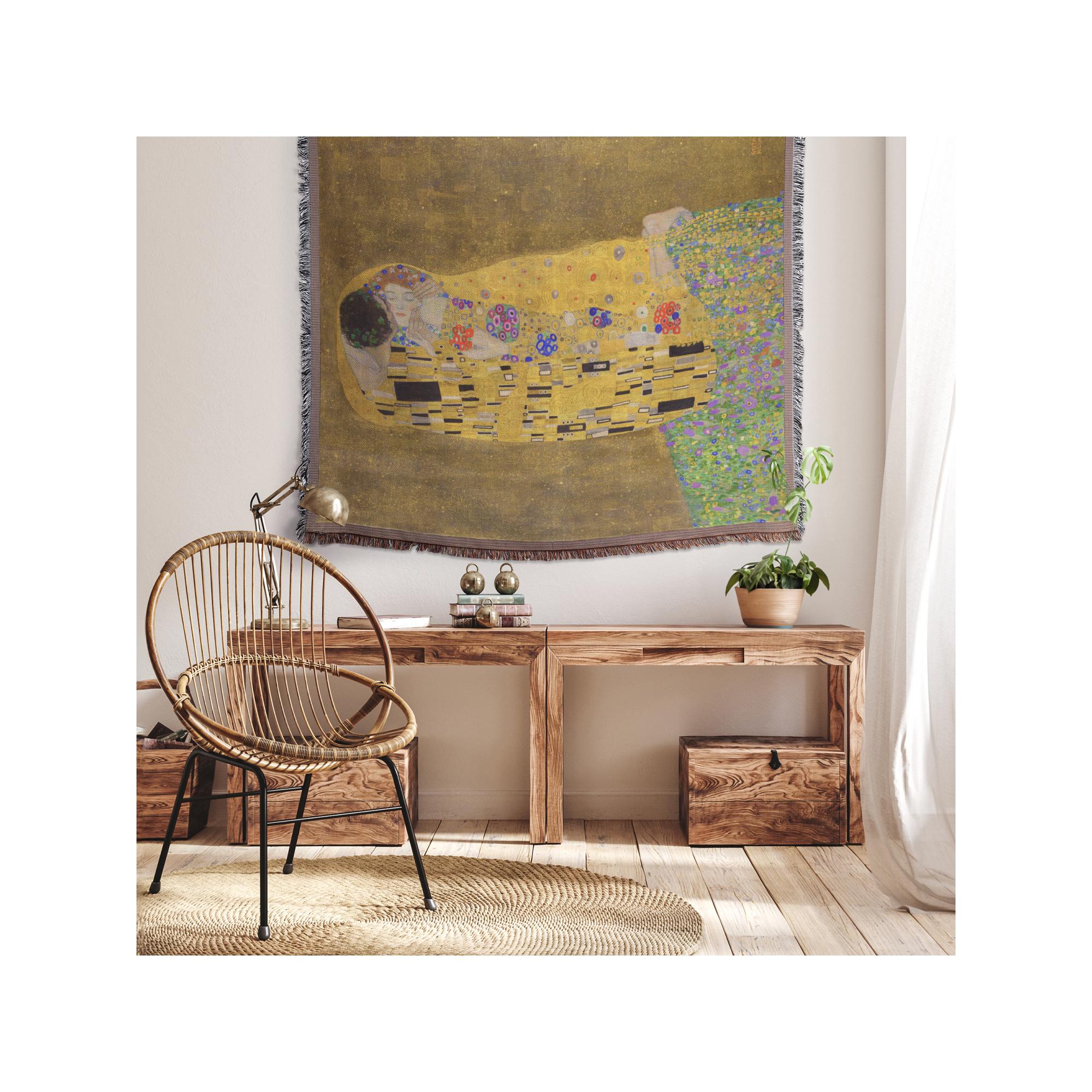 グスタフ・クリムト作「接吻」、織りブランケット、壁掛けタペストリー