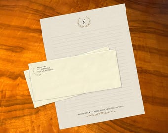 Sprig Monogram, Luxurious Handcrafted Stationery Set for Letter Writing, Personalized, 12 Sheets/10 Envelopes, Available in 4 Colors