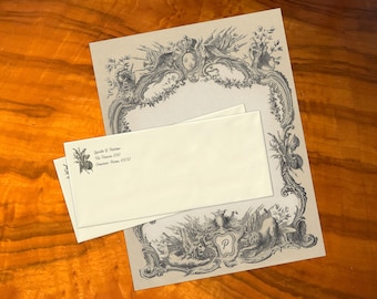 Royal Lions, Luxurious Handcrafted Stationery Set for Letter Writing, Personalized, 12 Sheets/10 Envelopes