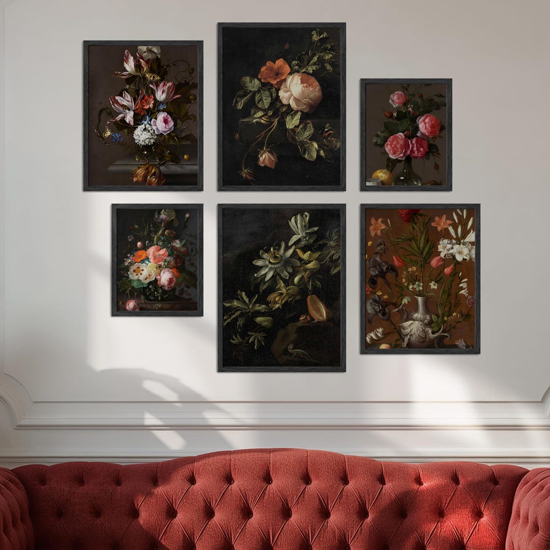 Moody Florals – Ready-to-hang Gothic Dark Academia Gallery Wall Art Set ...
