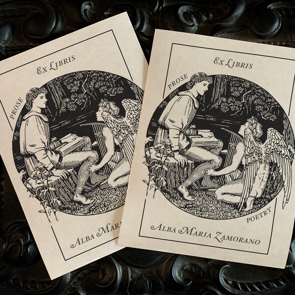 Prose and Poetry, Personalized Ex-Libris Bookplates, Crafted on Traditional Gummed Paper, 3in x 4in, Set of 30