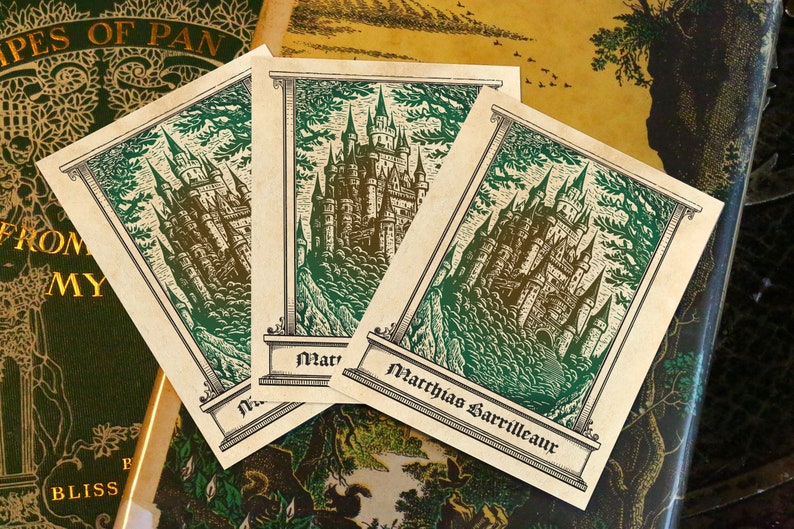Fantasy Castle, Personalized Ex-Libris Bookplates, Crafted on Traditional Gummed Paper, 3in x 4in, Set of 30 image 4
