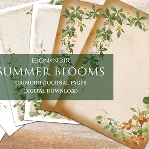 SUMMER BLOOMS, Printable Journal Sheets, Perfect for Recipes, Spells, Book of Shadows (BOS), and Grimoires, 8.5x11 and 5x7, Digital Download
