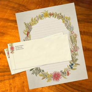 Grinalda de flores silvestres, luxuoso conjunto de papelaria artesanal para escrita de cartas, personalizado, 12 folhas/10 envelopes