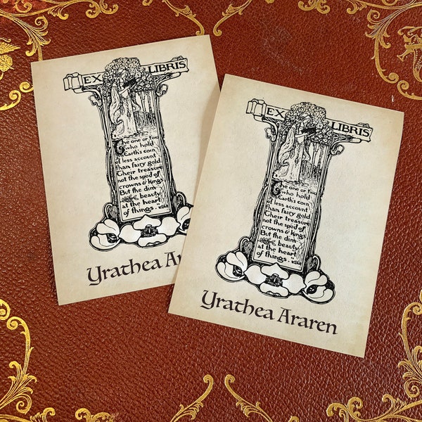 Wild Myrtle, Personalized Art Nouveau Ex-Libris Bookplates, Crafted on Traditional Gummed Paper, 3in x 4in, Set of 30