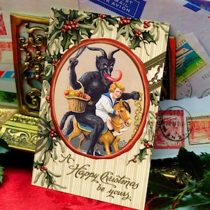 Creepy Krampus Victorian Christmas Postcard Set, 6 Designs, Set of 12