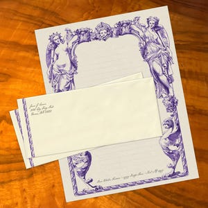 Ángeles Barrocos, Lujoso Set de Papelería Artesanal para Escritura de Cartas, Personalizado, 12 Hojas/10 Sobres, Disponible en 3 Colores