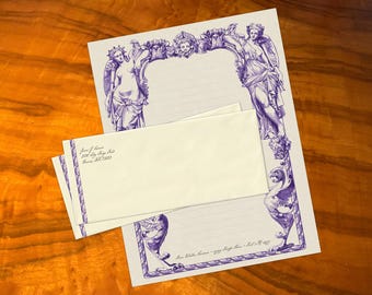 Baroque Angels, Luxurious Handcrafted Stationery Set for Letter Writing, Personalized, 12 Sheets/10 Envelopes, Available in 3 Colors