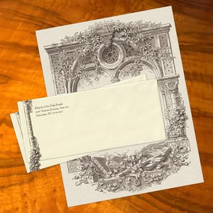 Church Window, Luxurious Christian Stationery, Personalized and Handcrafted, 12 Sheets/10 Envelopes, Available in Two Colors