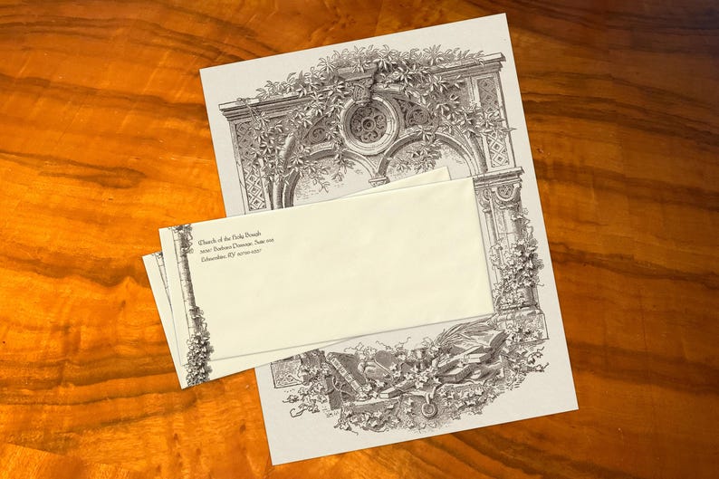 Church Window, Luxurious Christian Stationery, Personalized and Handcrafted, 12 Sheets/10 Envelopes, Available in Two Colors image 1