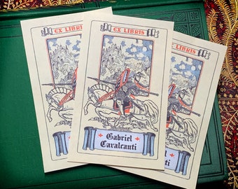 Charging Knight, Personalized Ex-Libris Bookplates, Crafted on Traditional Gummed Paper, 2.5in x 4in, Set of 30