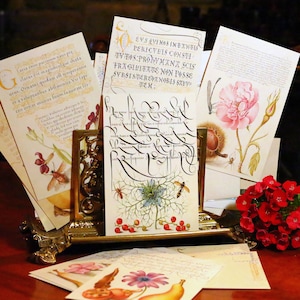 Le livre modèle de la calligraphie, cartes postales florales de tous les jours pour les amateurs de littérature et de jardin, 12 motifs, 12 cartes
