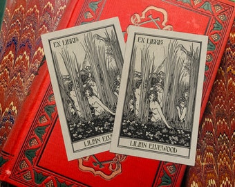 Nymphs Playing in the Reeds, Personalized Ex-Libris Bookplates, Crafted on Traditional Gummed Paper, 4in x 2.5in, Set of 30