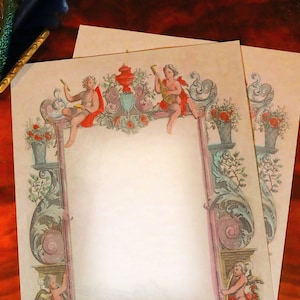 Rococo Cherubs, Luxurious Handcrafted Stationery Set for Letter Writing, Personalized, 12 Sheets/10 Envelopes